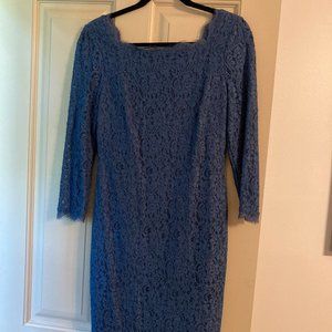Peacock Blue Lace Adrienne Papell Dress 8 New (no tag)